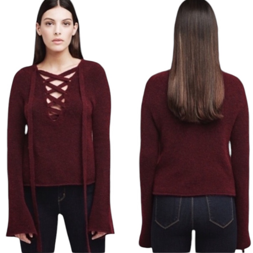 L’agence Candela Rhubarb Burgundy Lace Up Bell Sleeve Sweater - Xs
